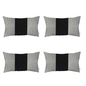 Set Of 4 White And Black Lumbar Pillow Covers