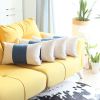 Set Of 4 White And Blue Lumbar Pillow Covers