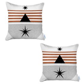 Set Of 2 Orange And Ivory Striped Pillow Covers