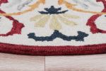 6' Red And Ivory Round Wool Hand Tufted Area Rug