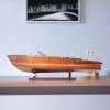 7" Wood Brown Riva Aqurama Speedboat Hand Painted Decorative Boat