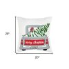 20" Ivory Christmas Tree Cotton Throw Pillow With Embroidery
