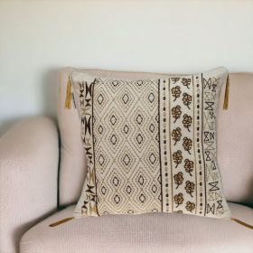 20" Beige Cotton Blend Throw Pillow