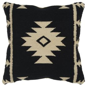 18" Beige and Black Cotton Throw Pillow