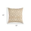 22" Gold and White Cotton Throw Pillow