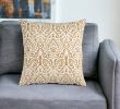 22" Gold and White Cotton Throw Pillow