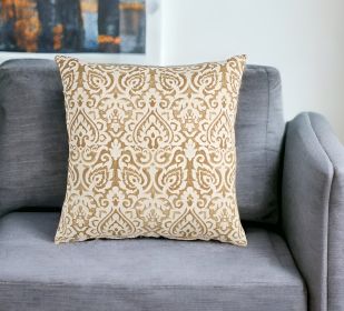 22" Gold and White Cotton Throw Pillow