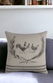 20" Natural and Gray Cotton Throw Pillow