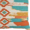 20" X 20" Ivory Blue and Orange Ikat Cotton Zippered Pillow With Embroidery