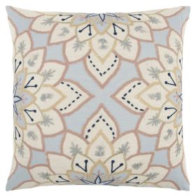 Light Blue Floral Appliqued Throw Pillow