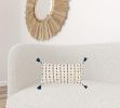 Blue Beige Tribal Inspired Tasseled Lumbar Pillow