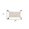 Blue Beige Tribal Inspired Tasseled Lumbar Pillow