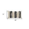 Beige Black Eyelash Fringe Textured Lumbar Pillow