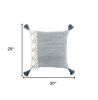 20" Blue and Ivory Herringbone Cotton Throw Pillow With Tassels