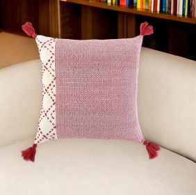 20" Red and Ivory Cotton Throw Pillow