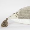 20" Taupe and Ivory Herringbone Cotton Throw Pillow With Tassels