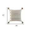 20" Taupe and Ivory Herringbone Cotton Throw Pillow With Tassels