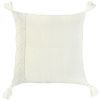 20" Ivory Herringbone Cotton Throw Pillow With Tassles