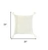 20" Ivory Herringbone Cotton Throw Pillow With Tassles