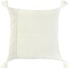 20" Ivory Herringbone Cotton Throw Pillow With Tassles