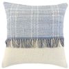 Ivory Blue Block Tasseled Throw Pillow