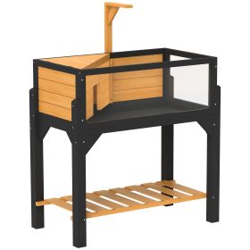 Wooden Tortoise Habitat With Storage Shelf, Tortoise Enclosure With Clear Windows, Openable Top, Lamp Holder, Yellow