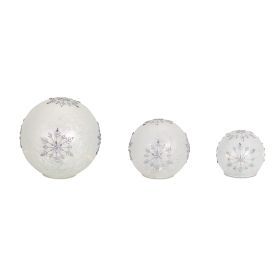 LED Snowflake Globes w/6 Hour Timer (Set of 3) 4"-8"D Glass