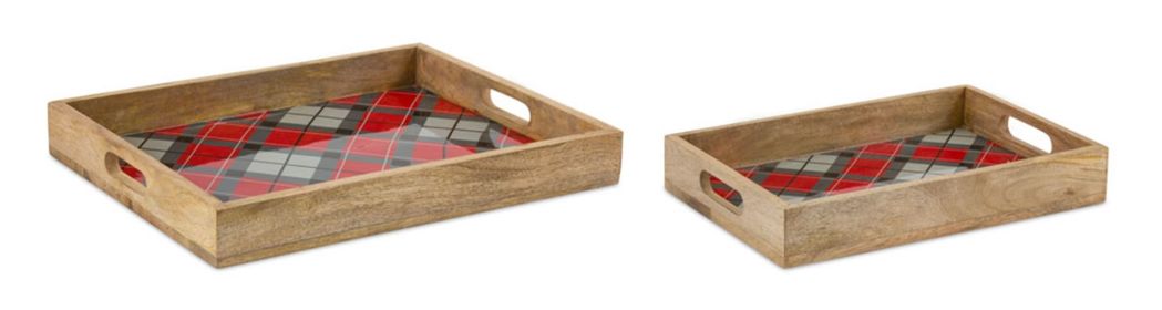 Plaid Tray (Set of 2) 16"L x 10.75"W, 20"L x 16"W Wood