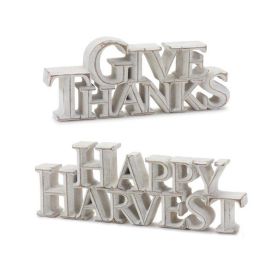 Happy Harvest and Give Thanks Sign (Set of 2) 7.75"L x 3.75"H, 9.75"L x 3.5"H Resin