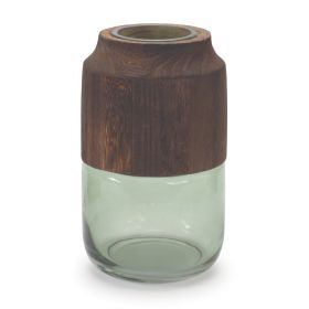 Container 5.5"D x 9"H Glass/Wood