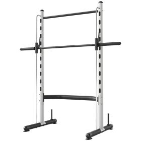 Squat Rack With Pull Up Bar And Barbell Bar Adjustable Bench Press Multi-Function Weight Lifting Half Rack, White
