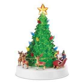 Rotating Musical LED Christmas Tree w/Santa and Sleigh 11"H Plastic 3 AA Batteries Not Included/USB Cord Included 6 Hr Timer