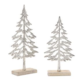 Tree (Set of 2) 10.5"H, 12.5"H Aluminum/Wood