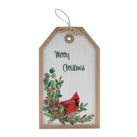 Merry Christmas Cardinal Tag 9.5"L x 16"H MDF/Jute
