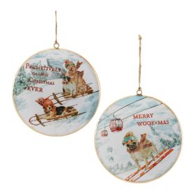 Sled and Ski Dogs Disc Ornament (Set of 6) 6"H Iron