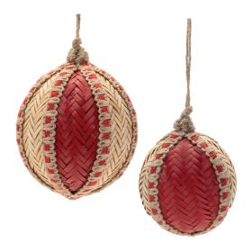 Ball Ornament (Set of 4) 3"D, 4"D Plastic/Bamboo
