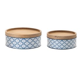 Canister (Set of 2) 9"D x 4"H, 11"D x 4.25"H Iron/Wood