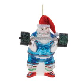 Weight Lifter Santa (Set of 6) 5"H Glass