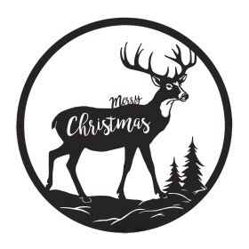 Merry Christmas Deer Plaque 16"D Sheet Iron