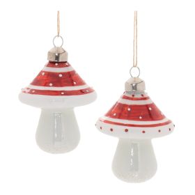 Mushroom Ornament (Set of 6) 3"H Glass