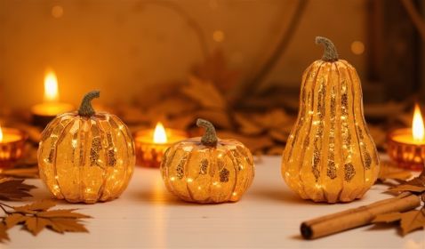 LED Pumpkin (Set of 3) 6.5"H, 4.5"H, 11.5"H Glass 3 AAA Batteries Not Included