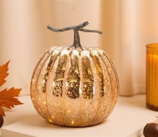 LED Pumpkin (Set of 2) 10"D x 12"H Glass 3 AA Batteries Not Included