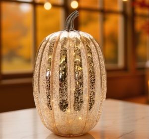 LED Pumpkin (Set of 2) 9.5"D x 16.5"H Glass 3 AA Batteries Not Included