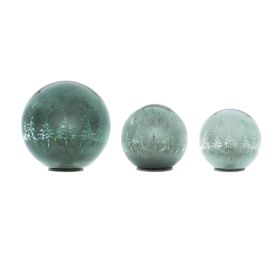 LED Globe w/Tree (Set of 3) 4"H, 5"H, 7.5"H Glass 3 AA Batteries Not Included