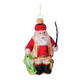 Santa Fishing Ornament (Set of 6) 4.75"H Glass