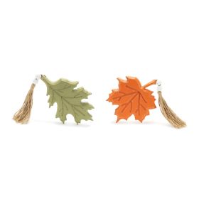 Fall Leaf (Set of 2) 8"L x 5"H, 6.5"L x 6"H MDF/Jute