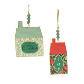 Holiday House Ornament (Set of 4) 6"H Iron/Wood Beads