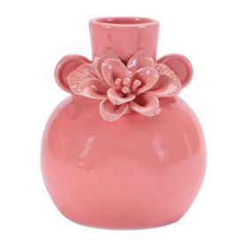 Vase w/Floral (Set of 2) 5.75"H Stoneware