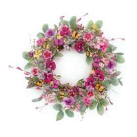 Mixed Pansy Wreath w/Butterflies 22"D Polyester