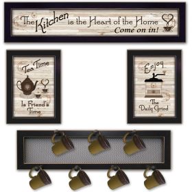 "Kitchen Collection IV" 4-Piece Vignette with 7-Peg Mug Rack by Millwork Engineering, Black Frame